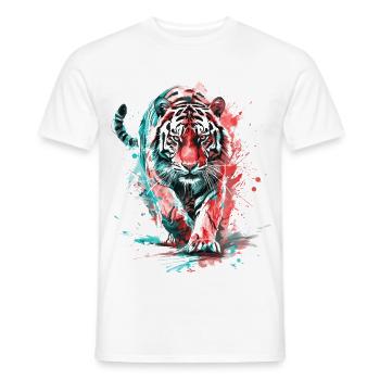Tiger Head Predator Nature Wilderness Splash Colorful - Men's T-Shirt - white - Front - AI Model Male 178 dark (178cm)