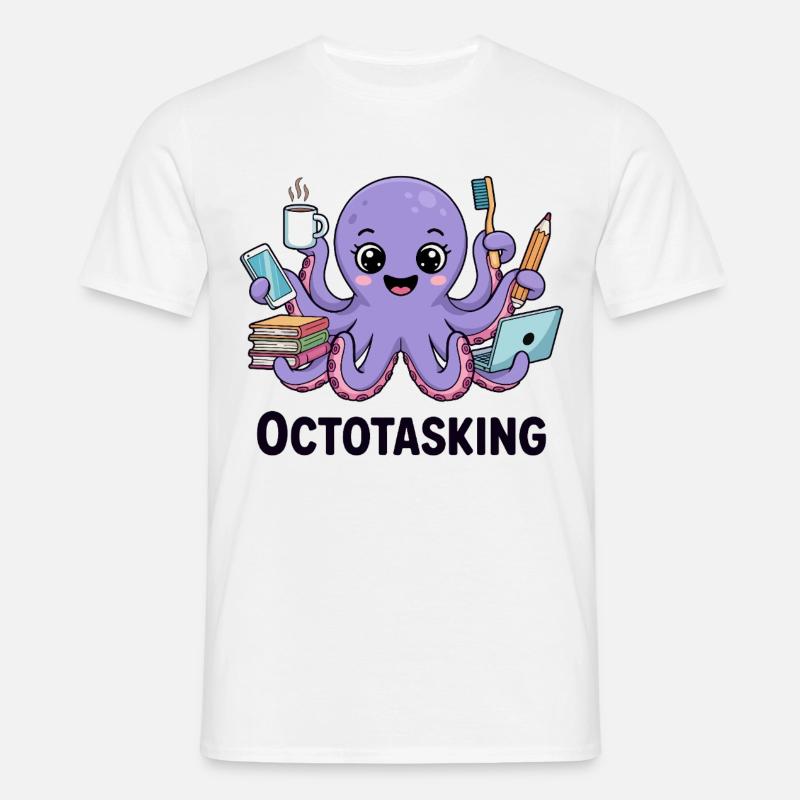 Octotasking Creature in Multitask Mode - Men's T-Shirt - white