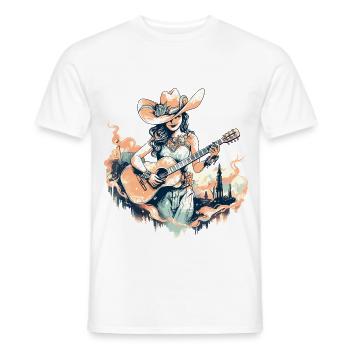 Guitare, Guitariste, Chanteur, Musique country, Vintage - T-shirt homme - blanc - Devant - AI Model Male 178 dark (178cm)