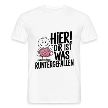 Here! Something fell down for you – saying - Men's T-Shirt - white - Front - AI Model Male 178 dark (178cm)