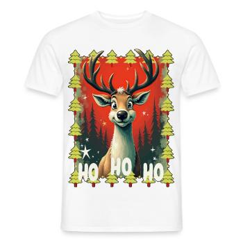 Lustiger Rentier Cartoon – Ho Ho Ho - Männer T-Shirt - Weiß - Vorne - AI Model Male 178 dark (178cm)