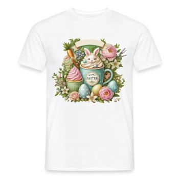 Tasse à café lapin de Pâques Joyeuses Pâques - T-shirt homme - blanc - Devant - AI Model Male 178 dark (178cm)