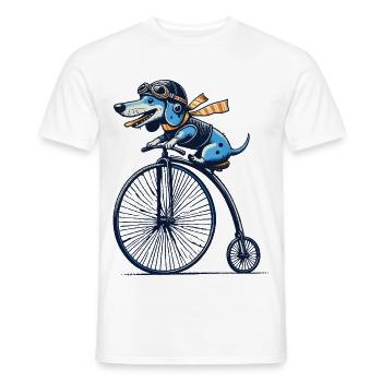 Teckel à vélo pour les amateurs de rétro avec style - T-shirt homme - blanc - Devant - AI Model Male 178 dark (178cm)