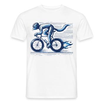 Cat on Bicycle in Retro Style for Cycling Fans - Men's T-Shirt - white - Front - AI Model Male 178 dark (178cm)