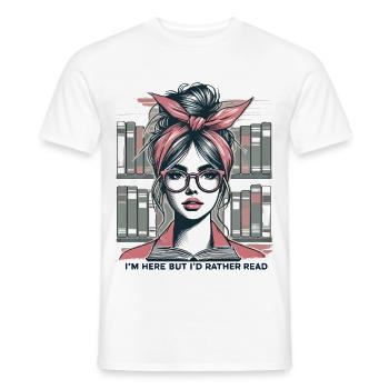 Ironic girl design for book lovers in retro - Men's T-Shirt - white - Front - AI Model Male 178 dark (178cm)