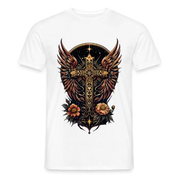 A symbol of strength: The ornate cross with wings - Men's T-Shirt - white - Front - AI Model Male 178 dark (178cm)