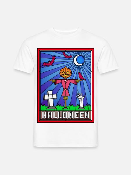 Halloween-Szene Buntglaskunst - Männer T-Shirt - Weiß