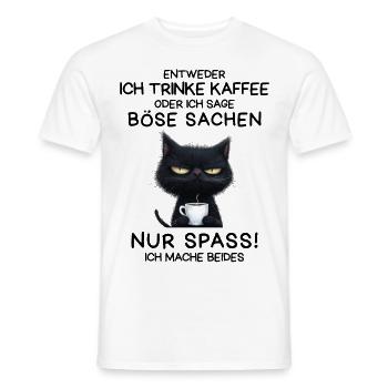 Kaffee in der Pfote, Hass im Blick – Katze pur - Männer T-Shirt - Weiß - Vorne - AI Model Male 178 dark (178cm)