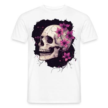 Crâne patiné avec des fleurs violettes - T-shirt homme - blanc - Devant - AI Model Male 178 dark (178cm)