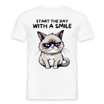 Start the Day with a Smile - Lustige Grumpy Katze - Männer T-Shirt - Weiß - Vorne - AI Model Male 178 dark (178cm)