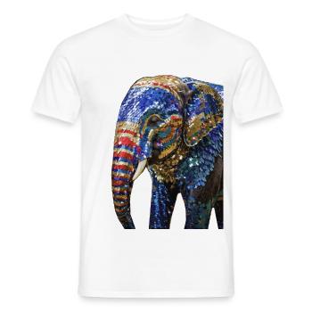 éléphant, paillettes, éléphant avec des paillettes, or, - T-shirt homme - blanc - Devant - AI Model Male 178 dark (178cm)