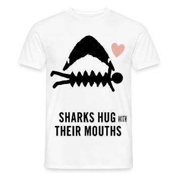 Sharks hug with their mouth - Men's T-Shirt - white - Front - AI Model Male 178 dark (178cm)
