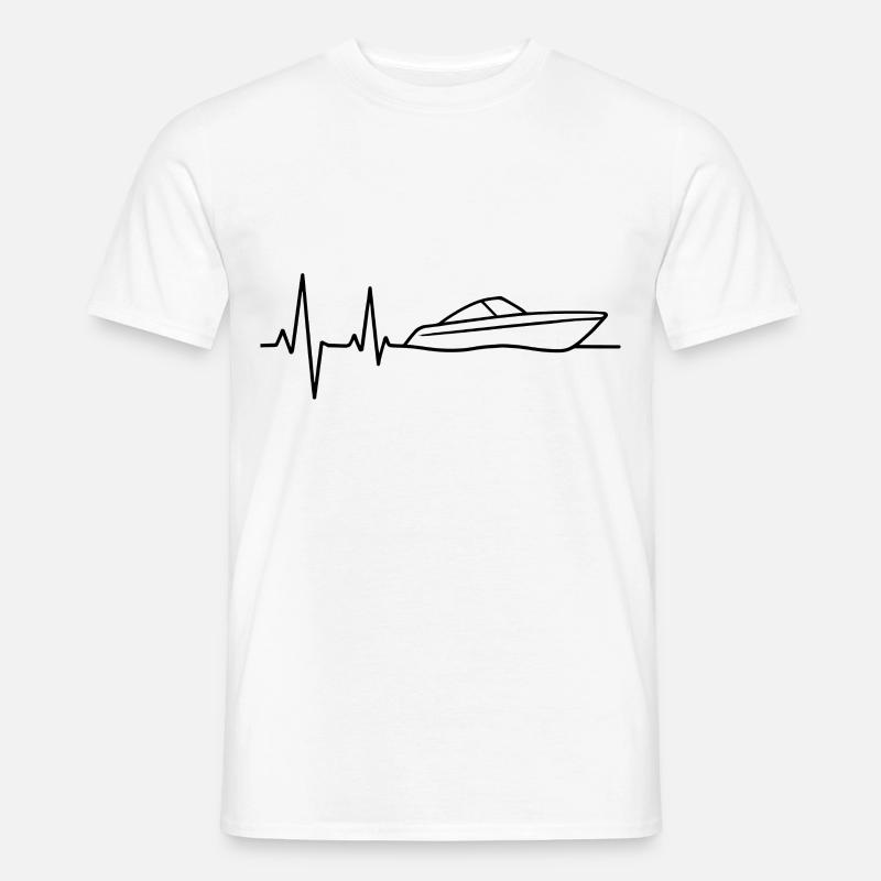 Boot Herzschlag – Motorboot Leben - Männer T-Shirt - Weiß