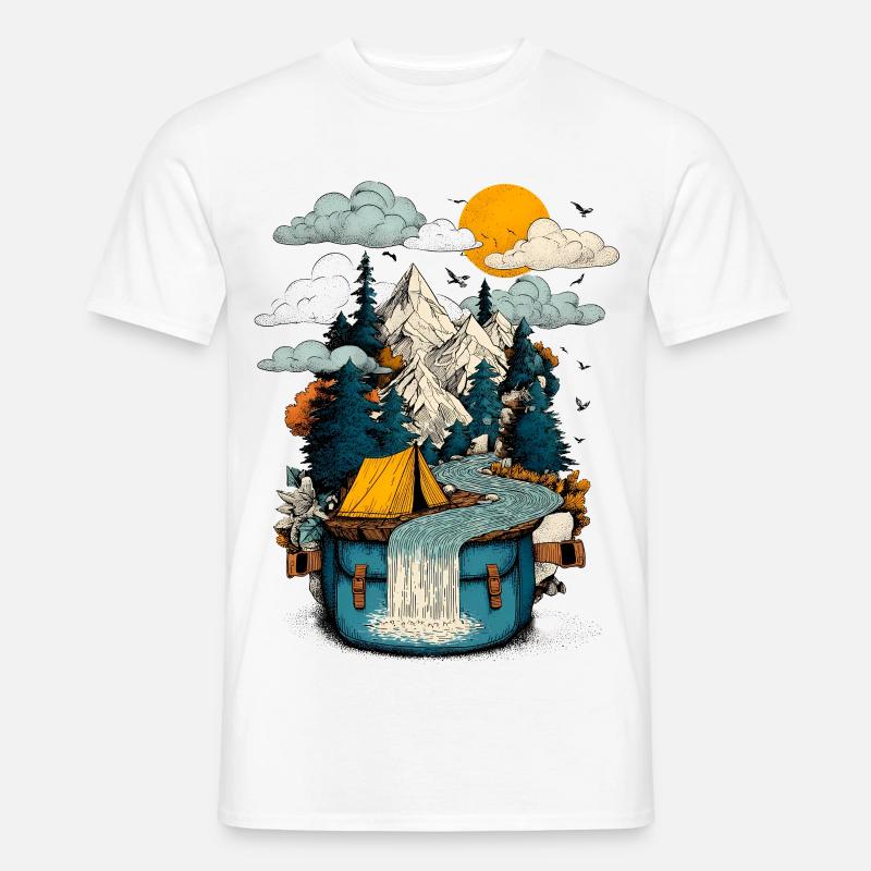 Bergsee Pfad - Camping Backpacker Motiv - Männer T-Shirt - Weiß