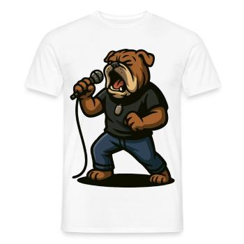 Chanteur de rock bouledogue avec art du microphone - T-shirt homme - blanc - Devant - AI Model Male 178 dark (178cm)