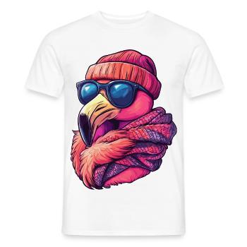Cooler Flamingo Winter Streetwear mit Sonnenbrille - Männer T-Shirt - Weiß - Vorne - AI Model Male 178 dark (178cm)