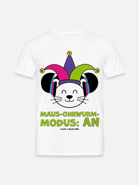 Karnevalsmaus mit Narrenkappe und Kopfhörern - Männer T-Shirt - Weiß