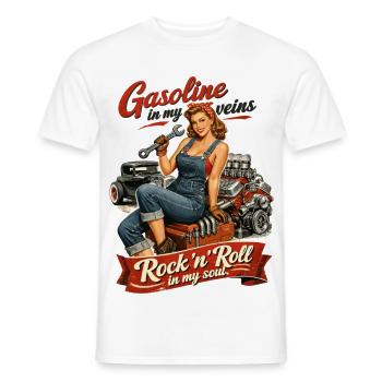 Retro Pin-up Hot Rod : Essence & Rock n Roll Soul - T-shirt homme - blanc - Devant - AI Model Male 178 dark (178cm)
