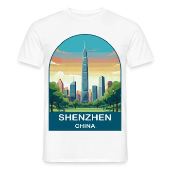 Shenzhen China Modern Skyline Vintage Travel Art - Men's T-Shirt - white - Front - AI Model Male 178 dark (178cm)