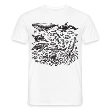 Vintage Ocean: Sea Animal Engraving - Men's T-Shirt - white - Front - AI Model Male 178 dark (178cm)