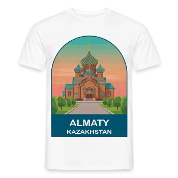 Almaty Kazakhstan Vintage Travel Art Poster - Men's T-Shirt - white - Front - AI Model Male 178 dark (178cm)