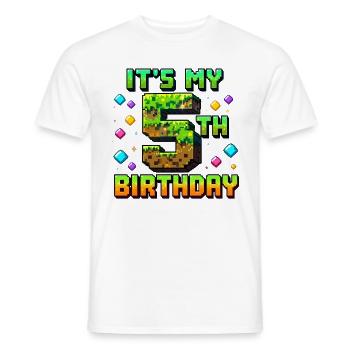 5th Birthday Kids Pixel - Men's T-Shirt - white - Front - AI Model Male 178 dark (178cm)