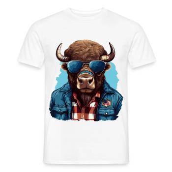 Bison d’Amérique de style de rue - T-shirt homme - blanc - Devant - AI Model Male 178 dark (178cm)