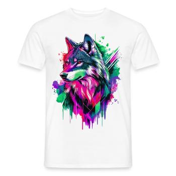 Wolf Wolfskopf Raubtier Wald Natur Wildnis Bunt - Männer T-Shirt - Weiß - Vorne - AI Model Male 178 dark (178cm)