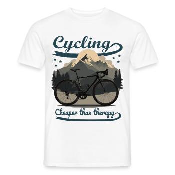 Cycling T-Shirt – Cheaper than Therapy - Männer T-Shirt - Weiß - Vorne - AI Model Male 178 dark (178cm)