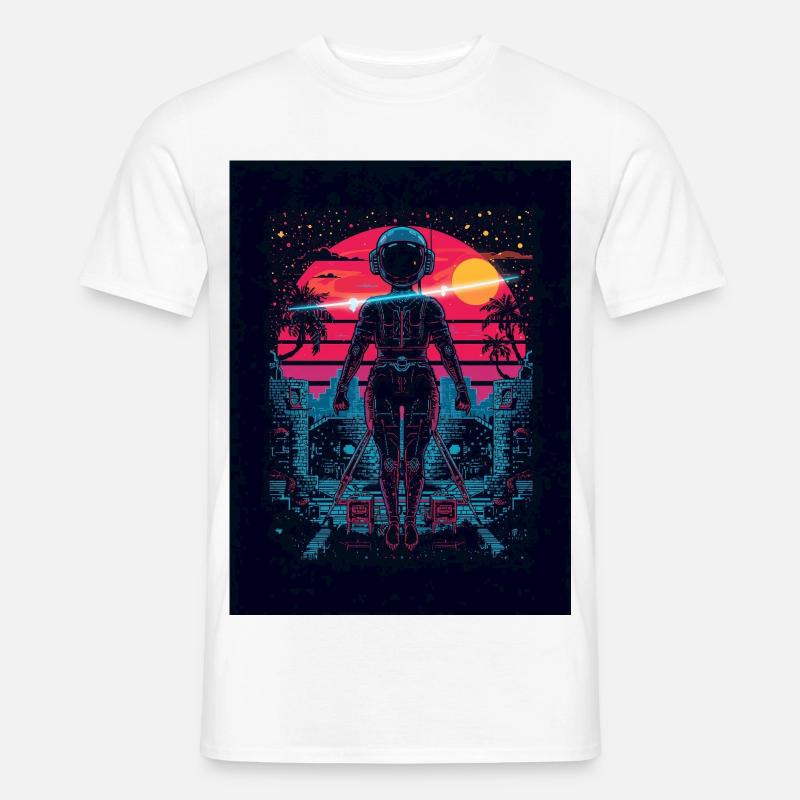 Astronaut Neon Sunset - Männer T-Shirt - Weiß