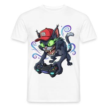 Gamerkatze für Gaming Fans und Katzen Freunde - Männer T-Shirt - Weiß - Vorne - AI Model Male 178 dark (178cm)