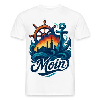 Hamburg Moin Stadt Silhouette Anker Hafen Geschenk - Männer T-Shirt - Weiß - Vorne - AI Model Male 178 dark (178cm)