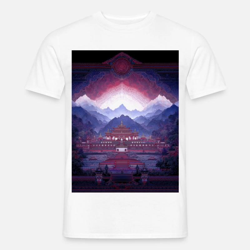 Psy Art - Pagode in Berglandschaft - Männer T-Shirt - Weiß