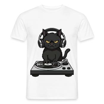 Turntable Cat Cat DJ Vinyl - Men's T-Shirt - white - Front - AI Model Male 178 dark (178cm)