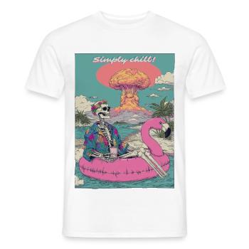 Skeleton on the Flamingo – Simply Chill - Men's T-Shirt - white - Front - AI Model Male 178 dark (178cm)