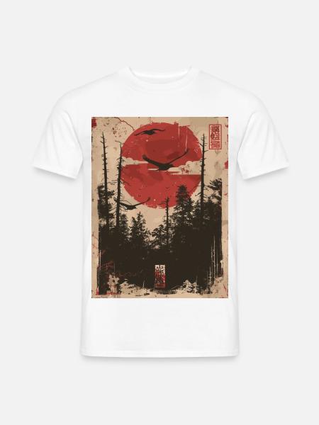 Roter Sonnenwald Ukiyo-e Waldlandschaft - Männer T-Shirt - Weiß