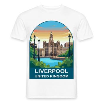 Liverpool Skyline UK Waterfront Illustration - Men's T-Shirt - white - Front - AI Model Male 178 dark (178cm)