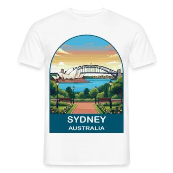 Sydney Australia Opera House Travel Poster Art - Men's T-Shirt - white - Front - AI Model Male 178 dark (178cm)