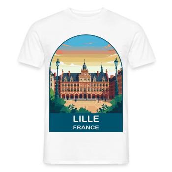 Lille France Grand Place Vintage Travel Poster - Men's T-Shirt - white - Front - AI Model Male 178 dark (178cm)