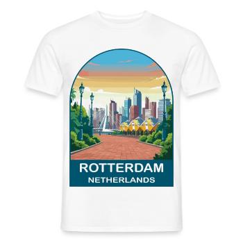 Rotterdam Netherlands Skyline Vintage Travel Art - Men's T-Shirt - white - Front - AI Model Male 178 dark (178cm)