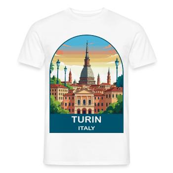 Art d’affiches de voyage vintage à Turin, Italie - T-shirt homme - blanc - Devant - AI Model Male 178 dark (178cm)