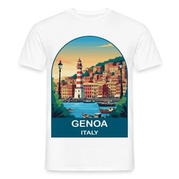 Genoa Italy Vintage Travel Poster Art - Men's T-Shirt - white - Front - AI Model Male 178 dark (178cm)