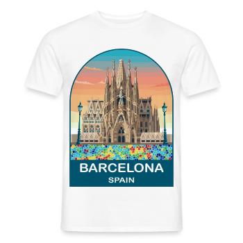 Barcelona Spain Vintage Travel Poster - Men's T-Shirt - white - Front - AI Model Male 178 dark (178cm)