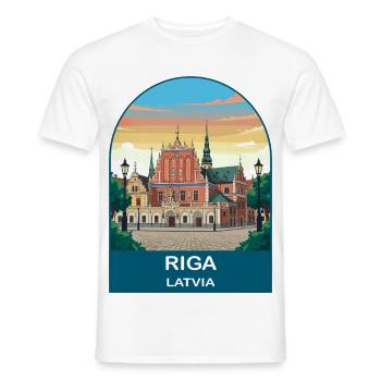 Riga, Lettland Vintage-Reiseposter-Kunst - Männer T-Shirt - Weiß - Vorne - AI Model Male 178 dark (178cm)