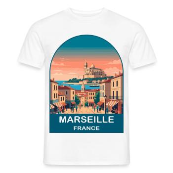 Poster de voyage vintage à Marseille, France, Port City - T-shirt homme - blanc - Devant - AI Model Male 178 dark (178cm)