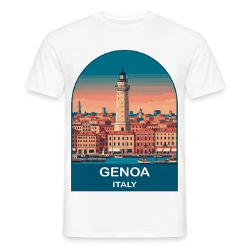 Art d’affiches de voyage vintage à Gênes, Italie - T-shirt homme - blanc - Devant - AI Model Male 178 dark (178cm)