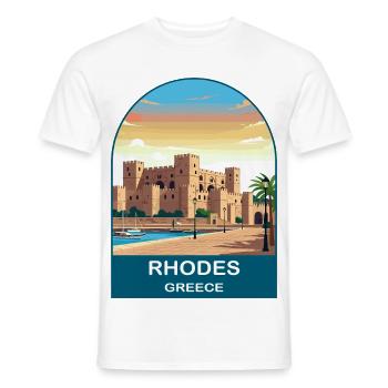 Rhodes Greece Vintage Travel Poster Art - Men's T-Shirt - white - Front - AI Model Male 178 dark (178cm)
