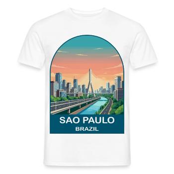 Sao Paulo Brazil Skyline Modern Travel Poster - Men's T-Shirt - white - Front - AI Model Male 178 dark (178cm)