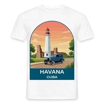 Affiche de voyage de voitures anciennes de La Havane, Cuba, - T-shirt homme - blanc - Devant - AI Model Male 178 dark (178cm)