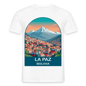Art de voyage vintage dans le téléphérique de La Paz Bolivia - T-shirt homme - blanc - Devant - AI Model Male 178 dark (178cm)
